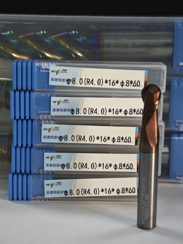 MPB2 固体カービッドボール鼻端ミール 2 フルート HRC55-HRC60 R0.5-10,8mm, Φ8.0 ((R4.0) x16x8Dx60mm
