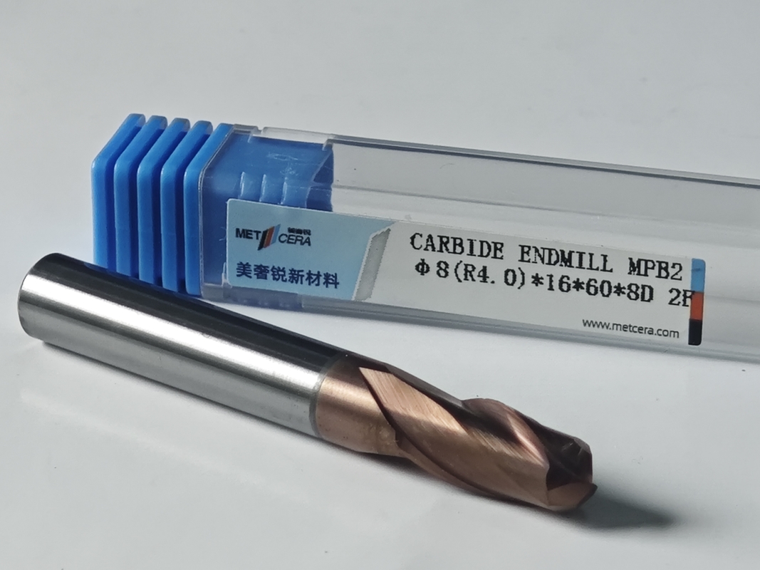 MPB2 固体カービッドボール鼻端ミール 2 フルート HRC55-HRC60 R0.5-10,8mm, Φ8.0 ((R4.0) x16x8Dx60mm