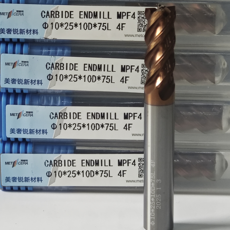 MPF4 ユニバーサル 4 フルート フラット エンド ミル 10mm Φ10x25x10Dx75mm 硬さ HRC55-60 内の低炭素合金鋼を切る