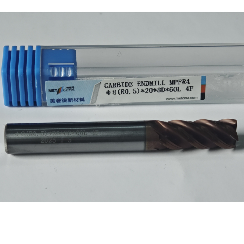 MPFR4 AlCrコーティング ユニバーサルカット エンド ミル 粗加工 4 フルート 丸鼻ミル 8mm Φ8 R0.5 x20x8Dx60mm